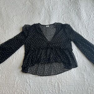 Sunday Best Black Sheer Top with White Dots